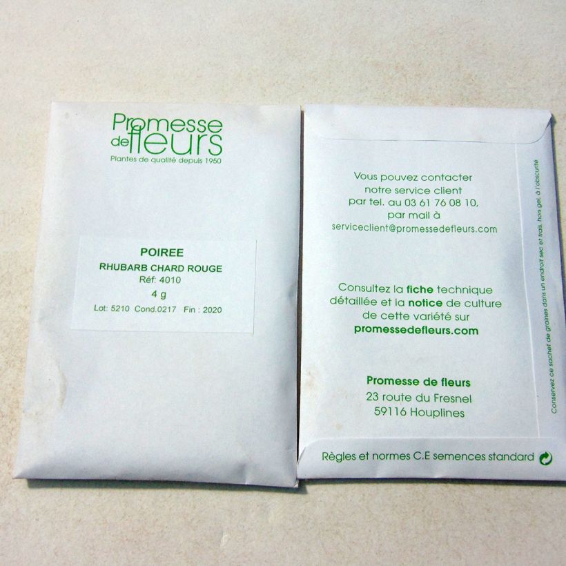 Example of Poirée Rhubarb Chard à carde rouge - Beta vulgaris le sachet de +/- 150 graines environ (minimum 4g) as you get