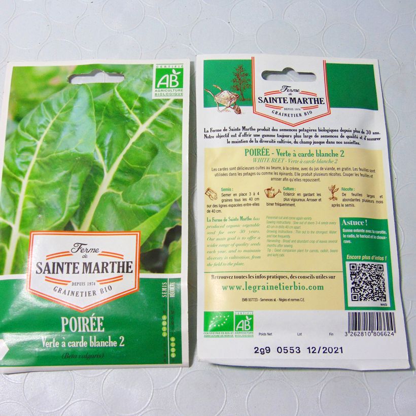 Example of Poirée Verte à Carde blanche 2 Bio - Ferme de Sainte Marthe le sachet de 150 graines environ (2.9g) as you get