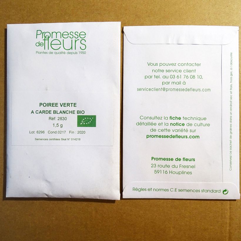 Example of Poirée verte à carde blanche 3 Bio  le sachet de +/- 120 graines environ (minimum 1,5g) as you get