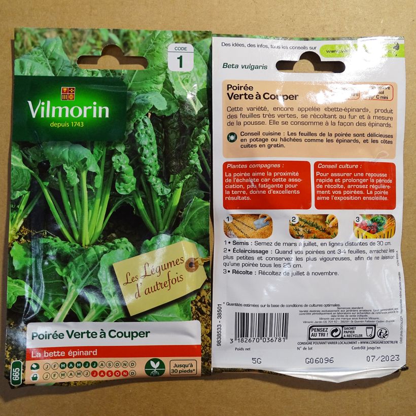 Exemple de spécimen de Poirée verte à couper - Vilmorin le sachet de 200 graines environ (5g) tel que livré