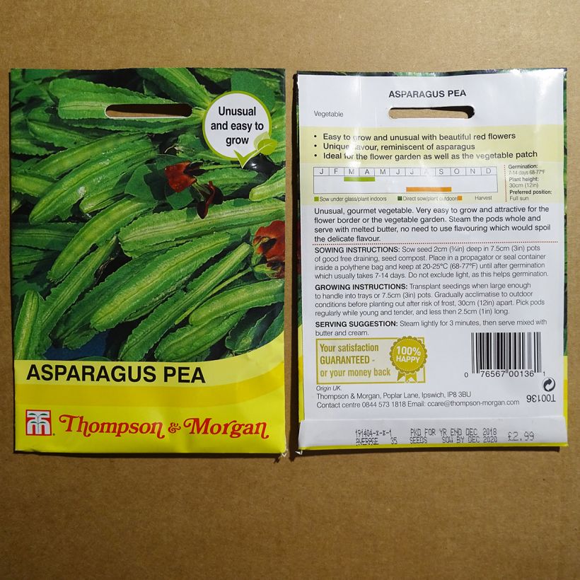 Exemple de spécimen de Pois Asperge le sachet de 35 graines environ tel que livré