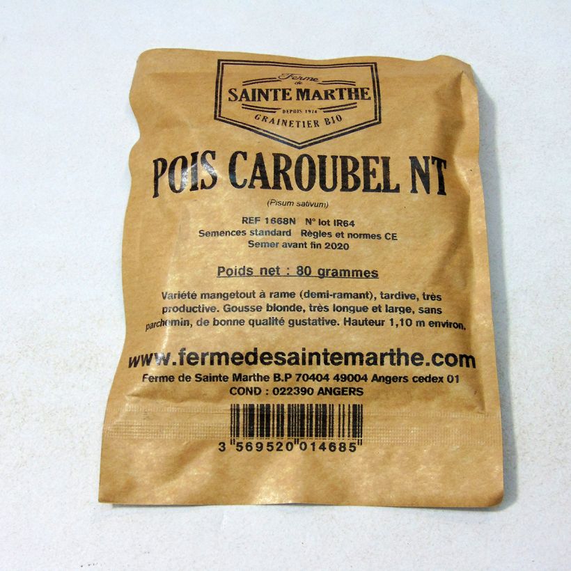 Exemple de spécimen de Pois à rames Caroubel NT - Ferme de Sainte Marthe le sachet de 240 graines environ (80g) tel que livré