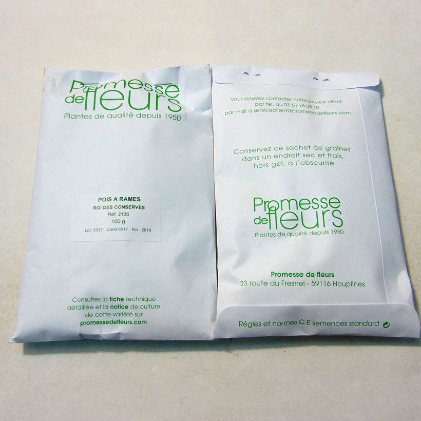 Example of Pois à rames Roi des conserves à grains ronds le sachet de +/- 350 graines environ (minimum 100g) as you get