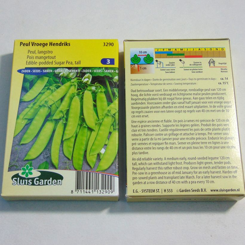 Exemple de spécimen de Pois à rames Vroege Hendriks mangetout - Pisum sativum le sachet de 300 graines environ (100g) tel que livré