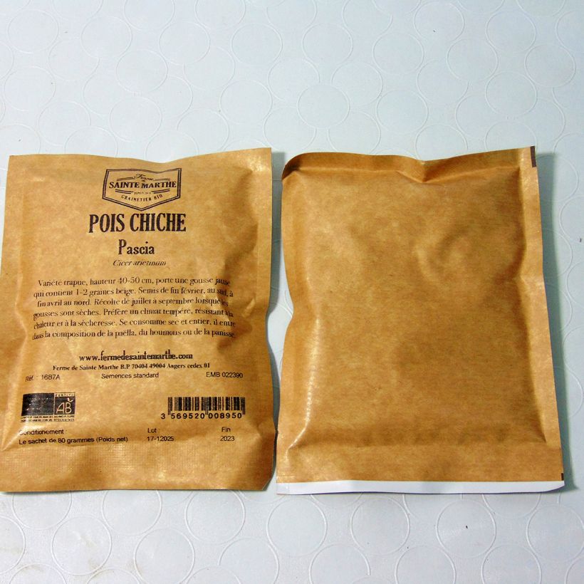 Example of Pois chiche Pascia Bio - Ferme de Sainte Marthe  le sachet de graines de 80 grammes as you get