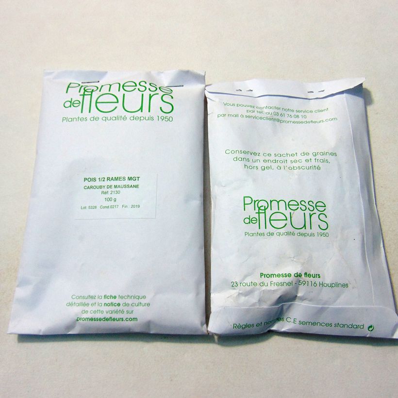 Exemple de spécimen de Pois demi-ramant Carouby de Maussane mangetout - Pisum sativum le sachet de +/- 300 graines environ (minimum 100g) tel que livré