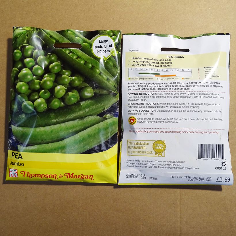 Exemple de spécimen de Pois nain Jumbo le sachet de 250 graines environ tel que livré