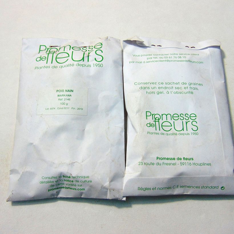 Exemple de spécimen de Pois nain Markana (à grains ridés ) - Pisum sativum le sachet de 300 graines environ (minimum 100g) tel que livré