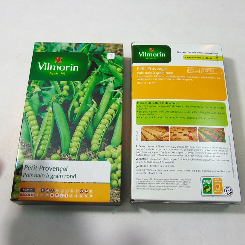 Exemple de spécimen de Pois nain Petit Provençal à grain rond - Vilmorin Boîte pour semer une ligne de 20 m tel que livré