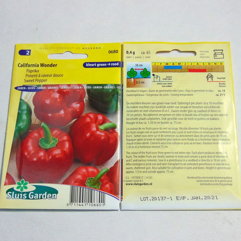 Example of Poivron California Wonder - Piment à saveur douce le sachet de 60 graines environ (0,5g) as you get