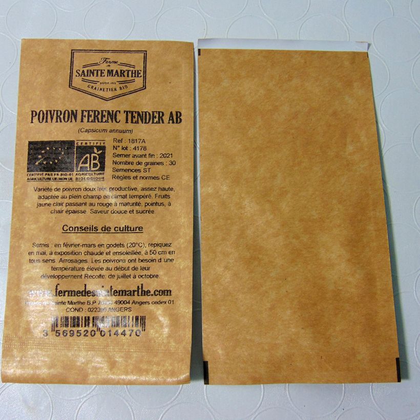 Example of Poivron Ferenc Tender Bio - Ferme de Sainte Marthe le sachet de 30 graines environ as you get