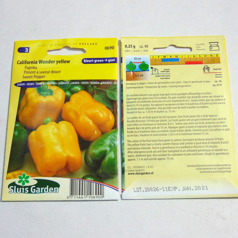 Exemple de spécimen de Poivron Golden Calwonder - Piment à saveur douce le sachet de 40 graines environ tel que livré