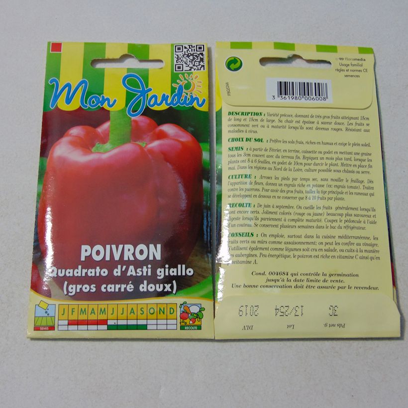 Example of Poivron Quadrato d'Asti Giallo - Gros carré doux - Capsicum annuum le sachet de 360 graines environ (3g) as you get