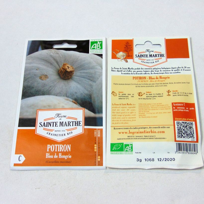 Example of Potiron Bleu De Hongrie Bio - Ferme de Sainte Marthe le sachet de 8 graines environ (3g) as you get