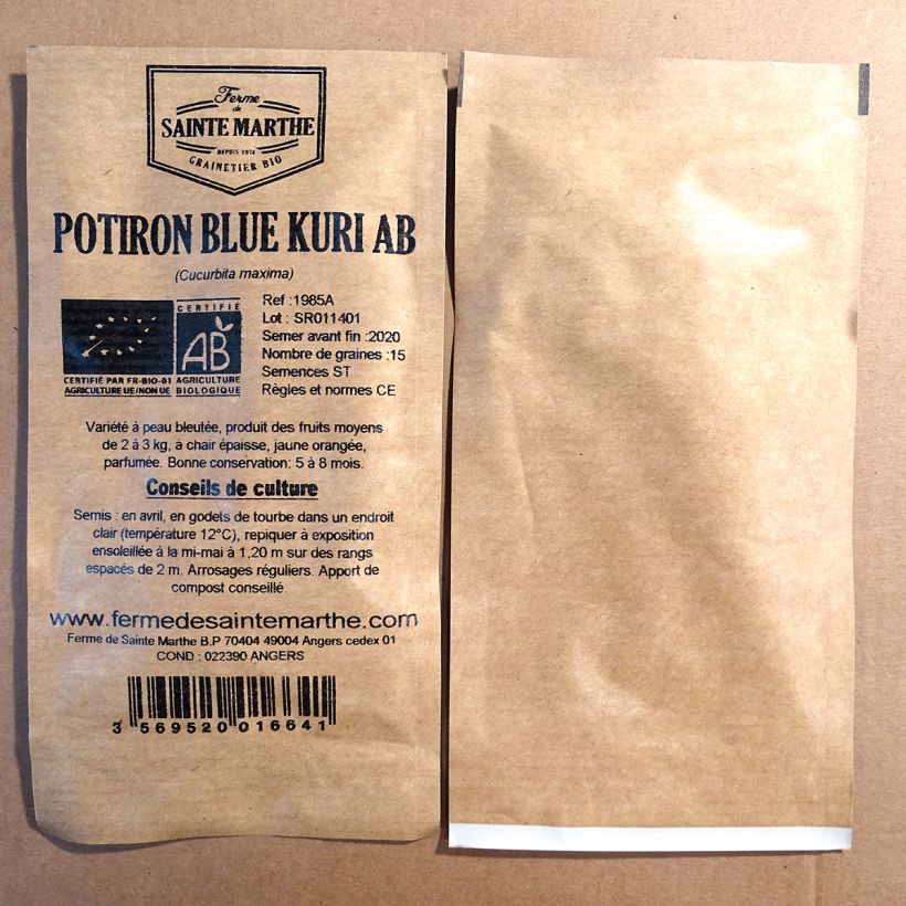 Example of Potiron Blue Kuri Bio - Ferme de Sainte Marthe le sachet de 15 graines environ as you get
