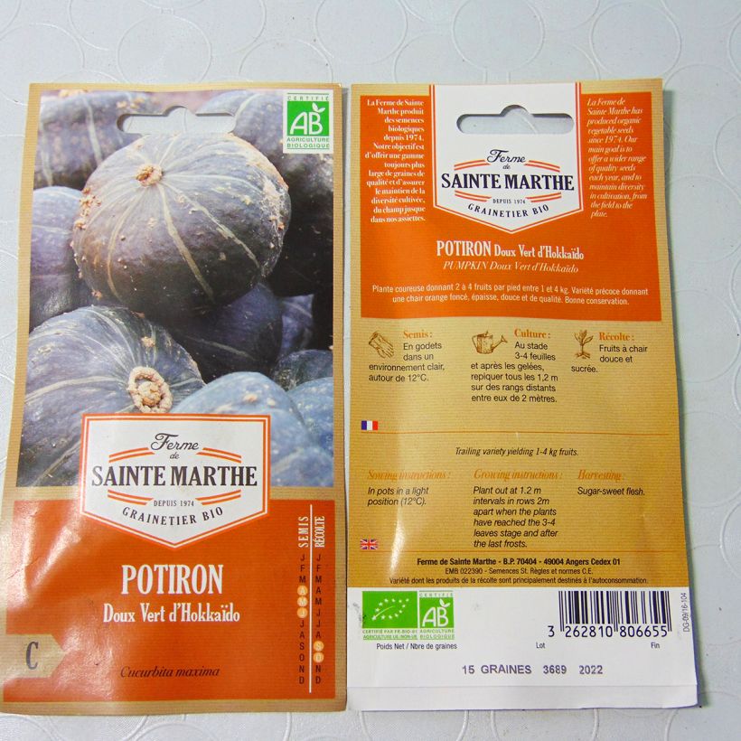 Example of Potiron Doux Vert d'Hokkaido Bio - Ferme de Sainte Marthe le sachet de 8 graines environ (2g) as you get