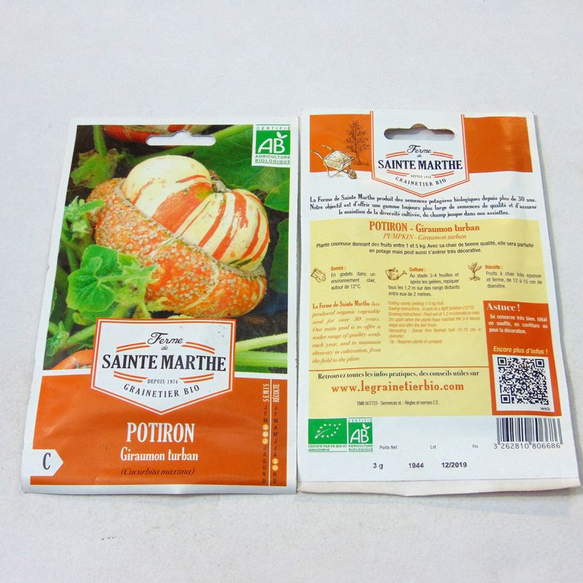 Example of Potiron Giraumon Turban Bio - Ferme de Sainte Marthe le sachet de 10 graines environ (3g) as you get