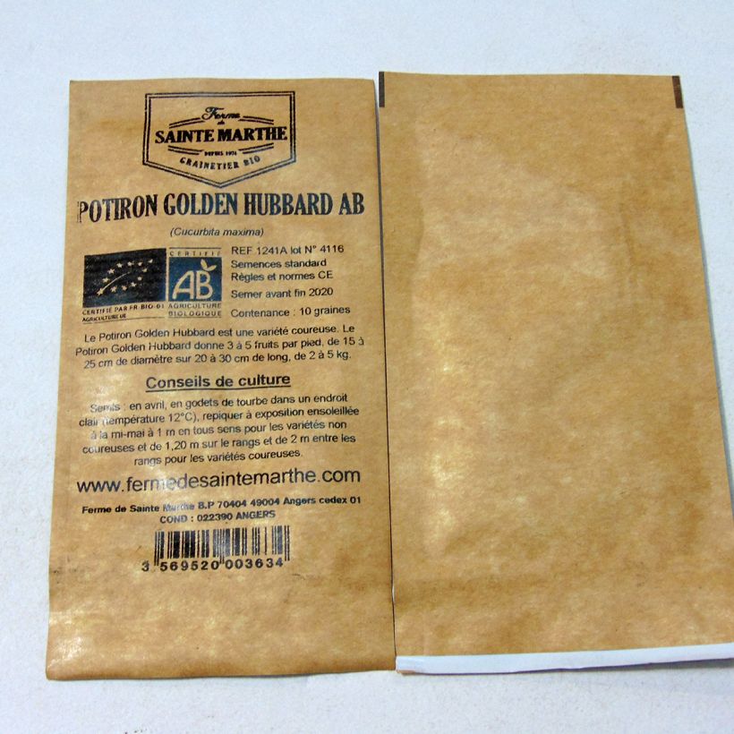 Example of Potiron Golden Hubbard Bio - Ferme de Sainte Marthe le sachet de 10 graines environ (2g) as you get