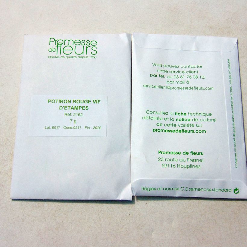 Example of Potiron rouge vif d'Etampes - Cucurbita maxima le sachet de +/- 20 graines environ (minimum 7g) as you get