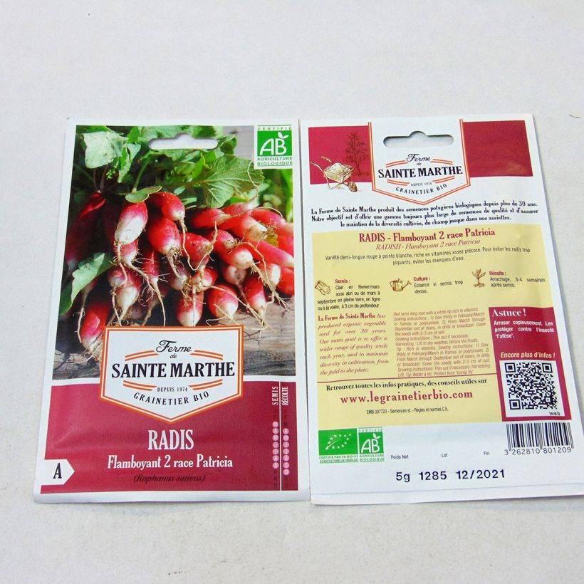 Example of Radis Flamboyant 2 Race Patricia Bio - Ferme de Sainte Marthe le sachet de 700 graines environ (5g) as you get