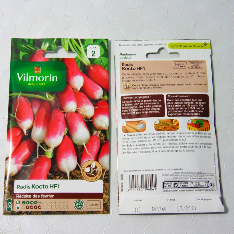 Exemple de spécimen de Radis Kocto F1 Création Vilmorin (remplace Flamivil) - Vilmorin le sachet de 1200 graines environ (10g) tel que livré