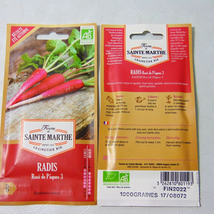 Example of Radis Rose de Pâques 3 Bio - Ferme de Sainte Marthe le sachet de 700 graines environ (8g) as you get