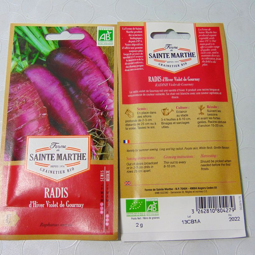 Example of Radis Violet de Gournay Bio - Ferme de Sainte Marthe le sachet de 160 graines environ (2g) as you get