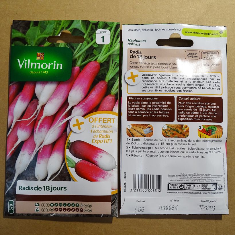 Example of Radis de 18 jours + échantillon radis Expo F1 - Vilmorin le sachet de 1200 graines environ (10g) as you get