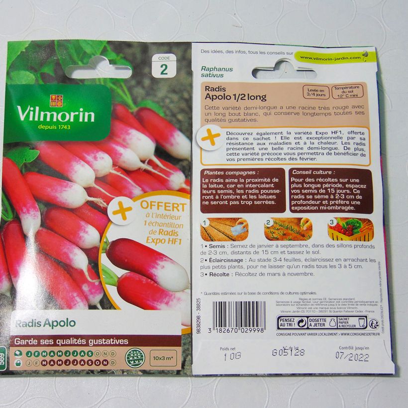 Example of Radis demi-long Apolo (Création Vilmorin) - Vilmorin le sachet de 800 graines environ (10g) as you get