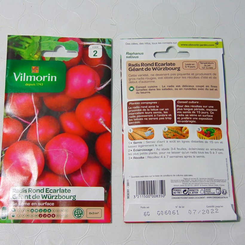 Exemple de spécimen de Radis rond écarlate géant de Wurzbourg - Vilmorin le sachet de 480 graines environ (6g) tel que livré