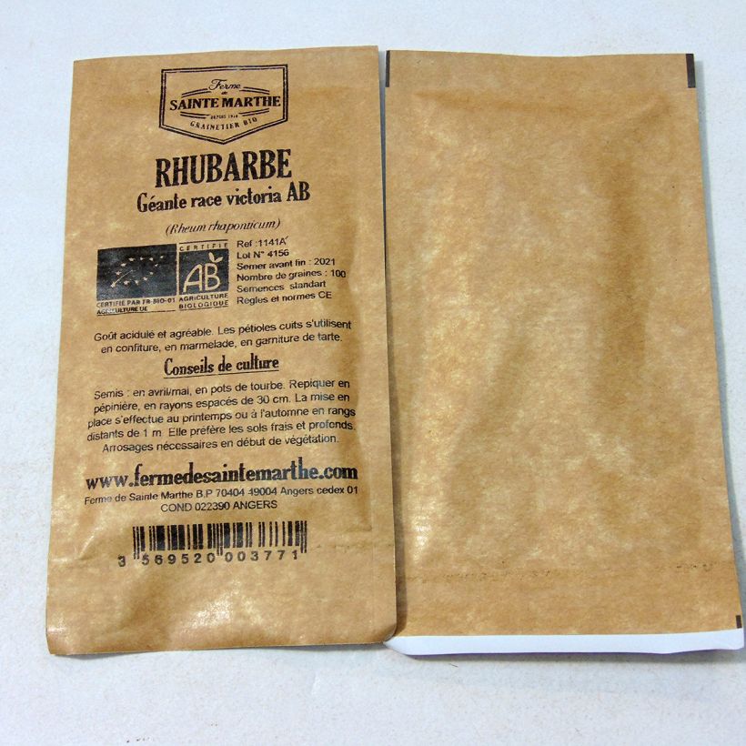 Example of Rhubarbe Géante Race Victoria Bio - Ferme de Sainte Marthe le sachet de 100 graines environ (1g) as you get