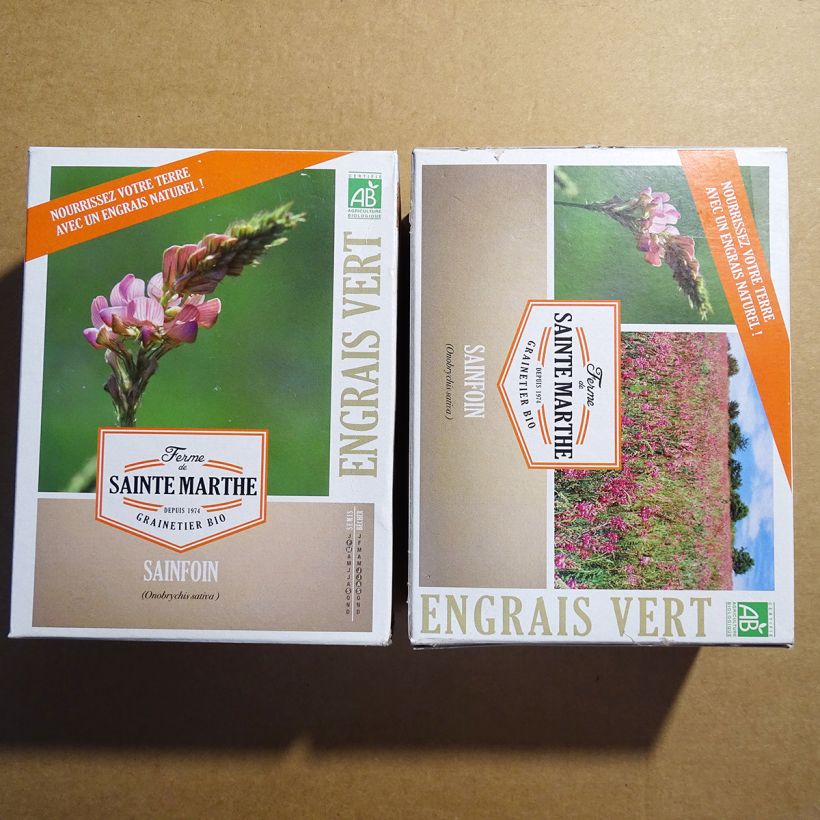 Exemple de spécimen de Sainfoin Bio - Engrais vert - Ferme de Sainte Marthe le sachet de graines de 200 grammes tel que livré