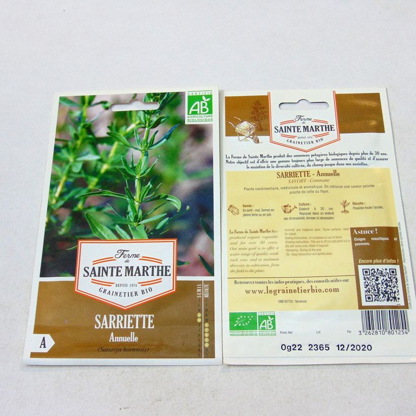 Exemple de spécimen de Sarriette annuelle Bio - Ferme de Sainte Marthe le sachet de 500 graines environ tel que livré