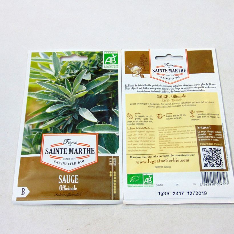 Exemple de spécimen de Sauge officinale Bio - Ferme de Sainte Marthe le sachet de 150 graines environ (1g) tel que livré