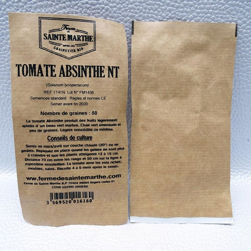Exemple de spécimen de Tomate Absinthe NT - Ferme de Sainte Marthe le sachet de 50 graines environ tel que livré