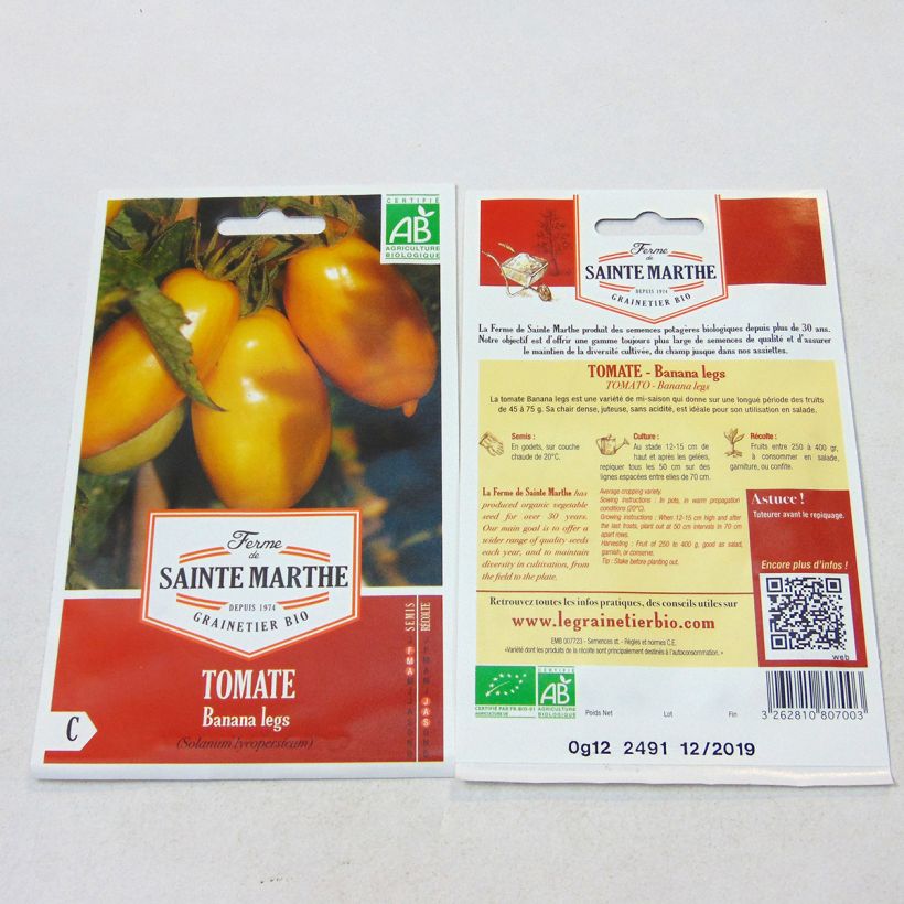 Example of Tomate Banana Legs Bio - Ferme de Sainte Marthe le sachet de 30 graines environ as you get