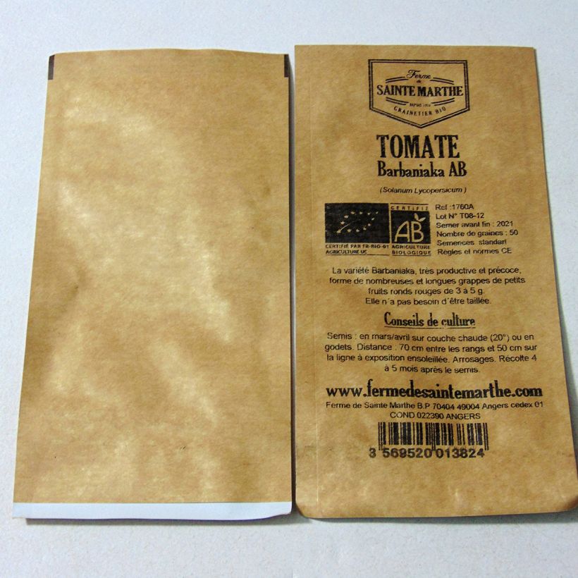 Exemple de spécimen de Tomate Barbaniaka Bio - Ferme de Sainte Marthe le sachet de 50 graines environ tel que livré
