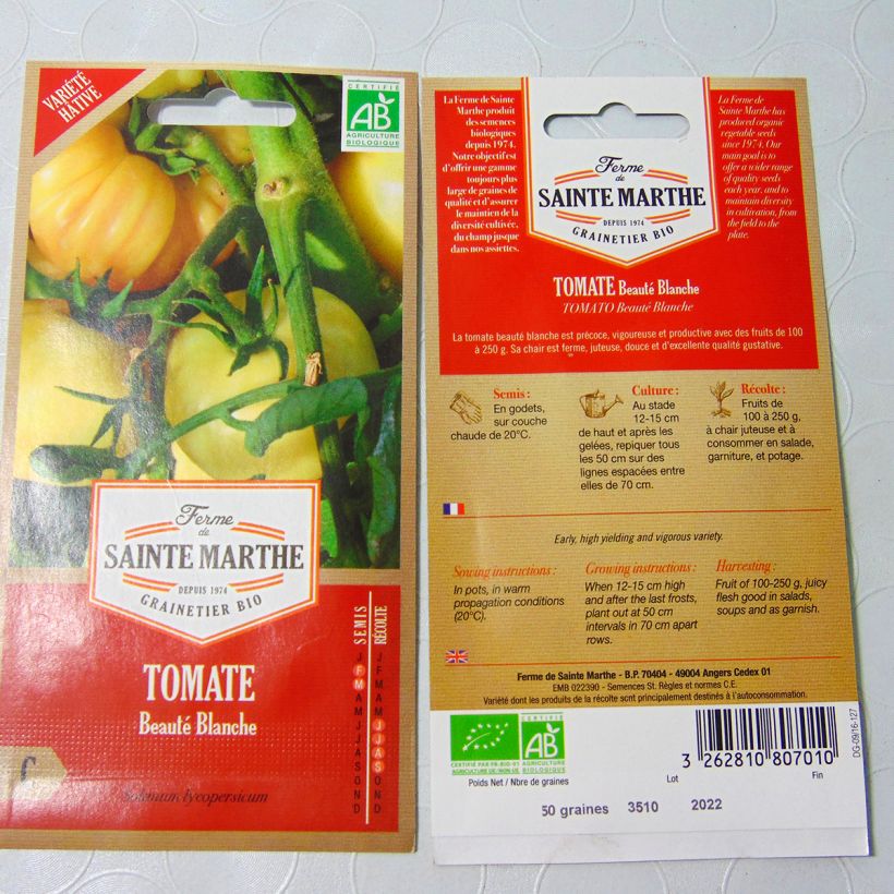 Example of Tomate Beauté Blanche Bio - Ferme de Sainte Marthe le sachet de 50 graines environ as you get