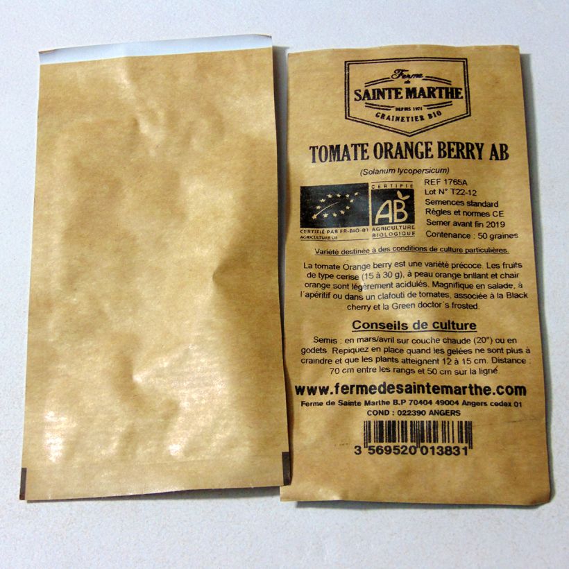 Exemple de spécimen de Tomate Orange Berry Bio - Ferme de Sainte Marthe le sachet de 50 graines environ tel que livré