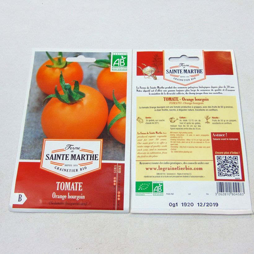 Example of Tomate Orange Bourgoin Bio - Ferme de Sainte Marthe le sachet de 40 graines environ as you get