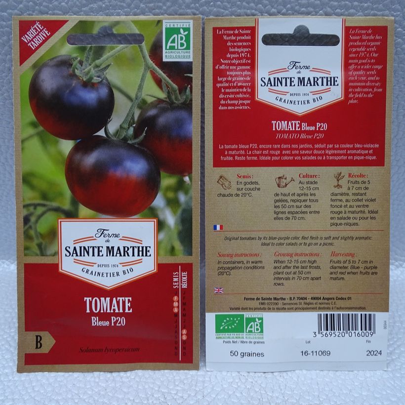 Example of Tomate Osu Blue P20 ou Bleue P20 Bio - Ferme de Sainte Marthe le sachet de 50 graines environ as you get