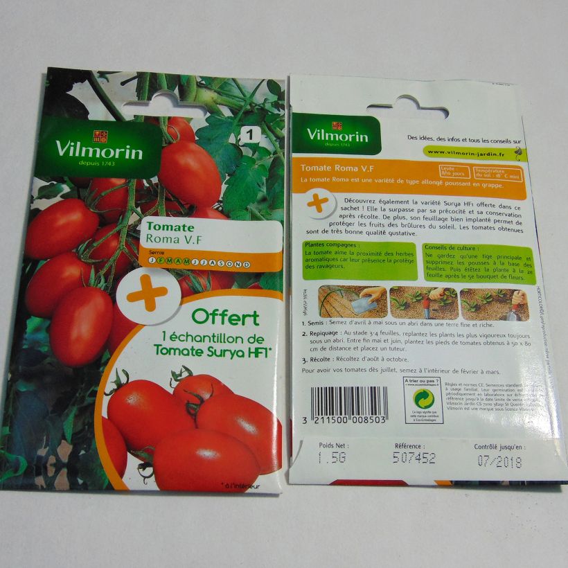 Example of Tomate Roma V.F  + échantillon Tomate Surya - Vilmorin le sachet de 450 graines environ (1.5g) as you get