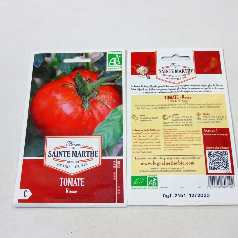 Example of Tomate Russe rouge Bio - Ferme de Sainte Marthe le sachet de 30 graines environ as you get