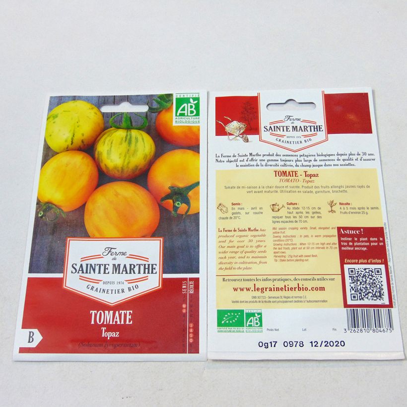 Example of Tomate Topaz Bio - Ferme de Sainte Marthe le sachet de 50 graines environ as you get