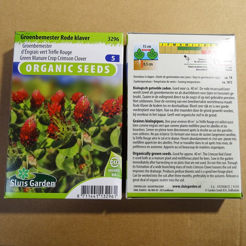 Exemple de spécimen de Trèfle incarnat Bio - Trifolium incarnatum le sachet de graines de 70 grammes tel que livré