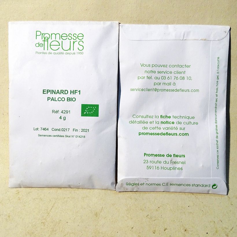 Exemple de spécimen de Épinard Palco F1 Bio - Spinachia oleracea le sachet de 400 graines environ (4g) tel que livré