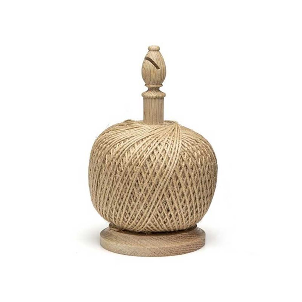 Dévidoir en chêne avec coupe-fil et Ficelle en Jute Coloris Naturel - Pelote 500g Ø2mm ± 370m