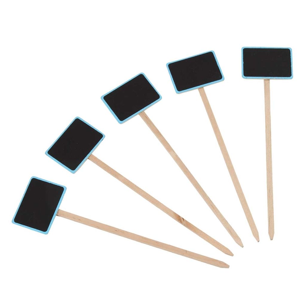 Etiquette à planter rectangulaire bois coloré et ardoise 7 x 5 cm - Hauteur : 27,5 cm - vendu par 5 