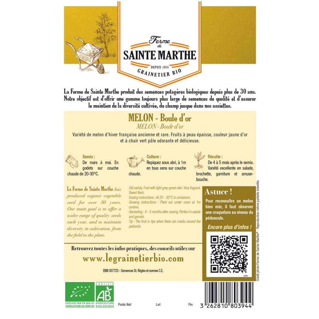 Melon Boule d'Or Bio - Ferme de Sainte Marthe